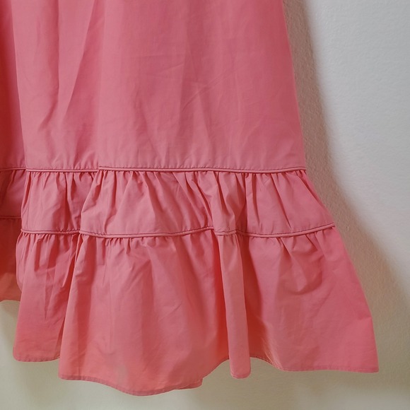 KARLIE Pink Puff Sleeve Ruffle Tiered V Neck Cotton Poplin Mini Dress Medium - Picture 7 of 13